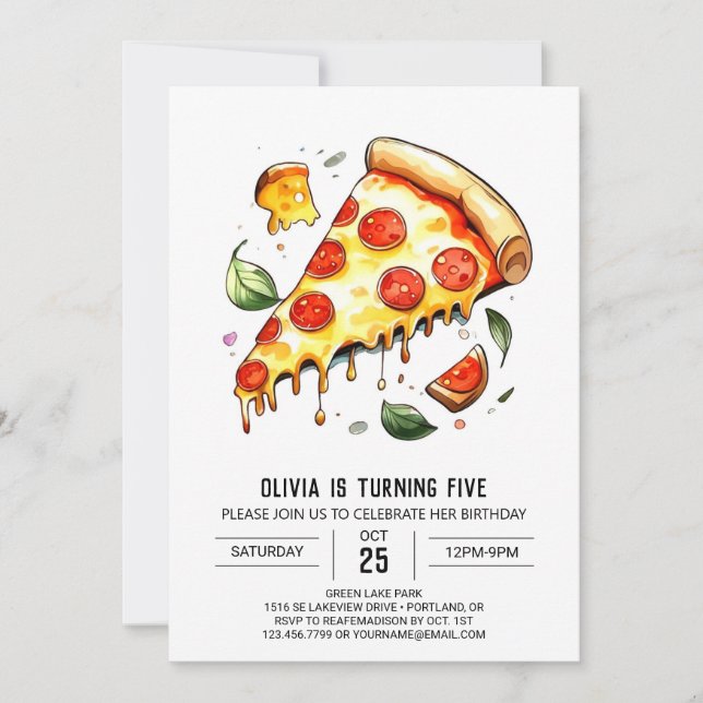 Whimsical Digital Pizza Birthday Invitation (Front)