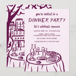 Whimsical Dinner Party Balcony Custom Hand-drawn Invitation