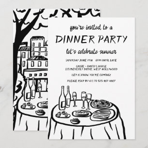 Whimsical Dinner Party Balcony Custom Hand-drawn Invitation