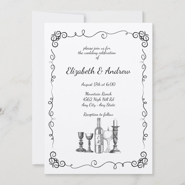 Whimsical Dinner Wedding Invitation (Front)