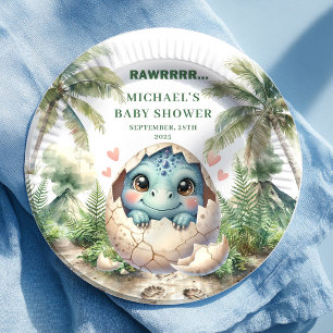 Whimsical Dino Baby Shower Hatching Soon Plates