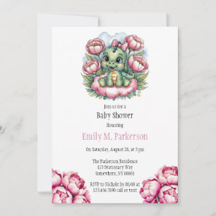 Whimsical Dino Delight Girl Baby Shower Invitation