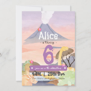 Whimsical Dinosaur Adventure 6th Birthday Party Invitation