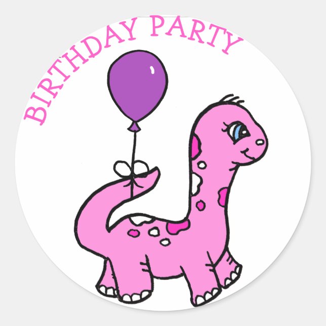 Whimsical Dinosaur Birthday Party Classic Round Sticker (Front)