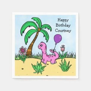 Whimsical Dinosaur Girl's Birthday Pink Dinosaur Napkin