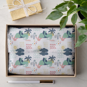 Whimsical Dinosaur Landscape Pattern Tissue Paper