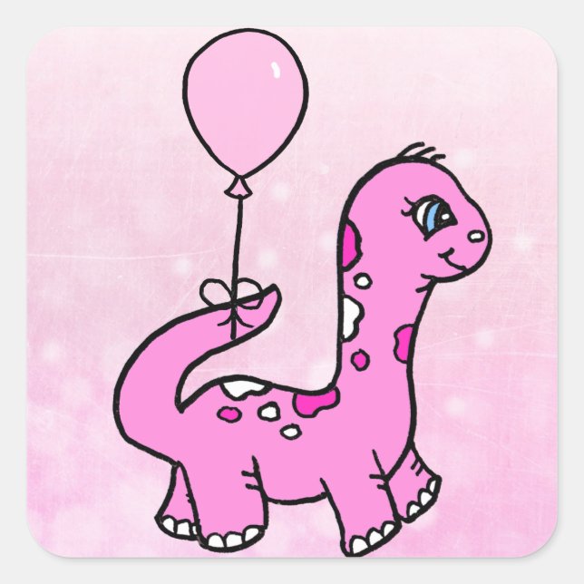 Whimsical Dinosaur with Balloon Square Sticker (Front)