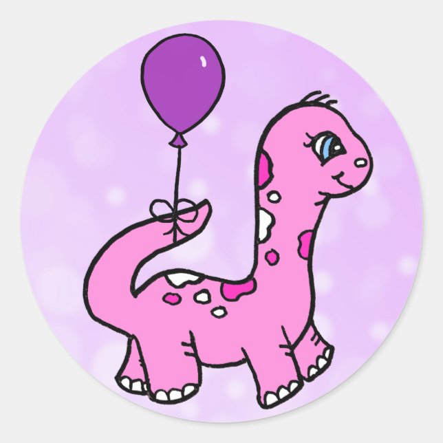 Whimsical Dinosaur with Balloonf Classic Round Sticker (Front)