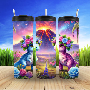 Whimsical Dinosaurs in Flower Crowns Thermal Tumbler