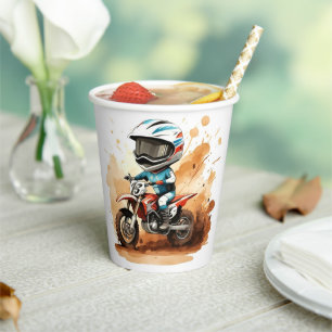 Whimsical Dirt Wheels Motorcycle Birthday Paper Cups