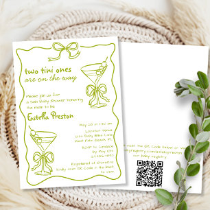 Whimsical Dirty Martinis QR Code Twin Baby Shower Invitation