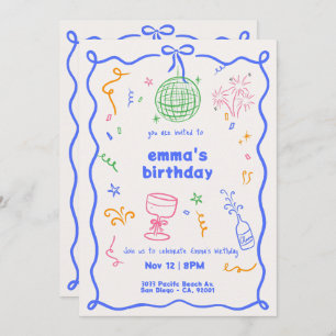 Whimsical Disco Birthday Colour Invitation