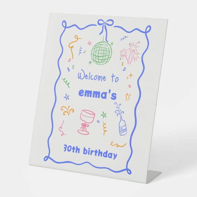 Whimsical Disco Birthday Colour Pedestal Sign (Front)