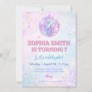 Whimsical Disco For Girl Birthday Party Invitation