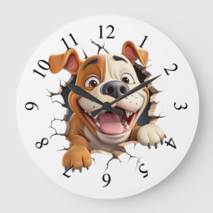 Whimsical dog at cracked all large clock