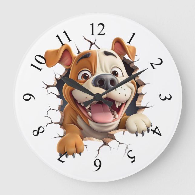 Whimsical dog at cracked all large clock (Front)