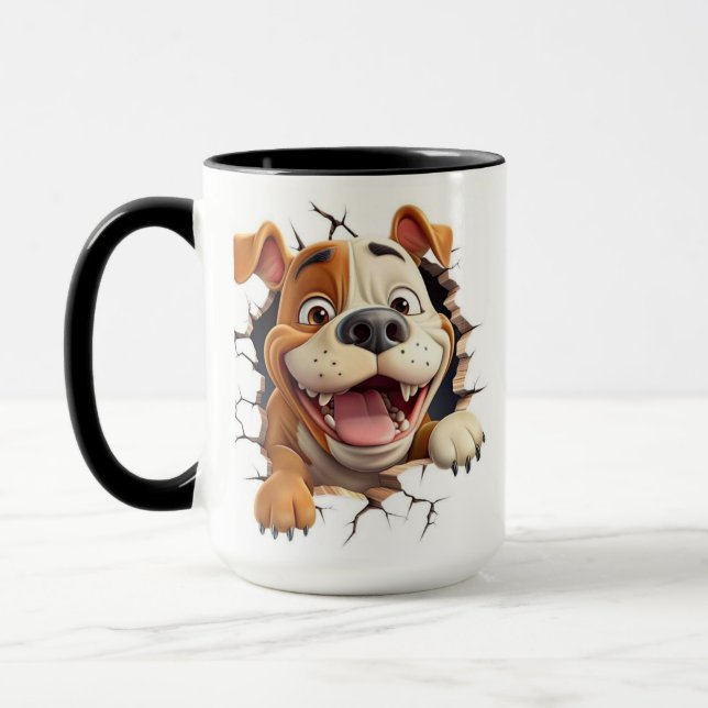 Whimsical dog at cracked all mug (Left)
