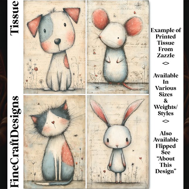 Whimsical Dog, Cat, Mouse & Bunny DS1L Decoupage Tissue Paper (Creator Uploaded)