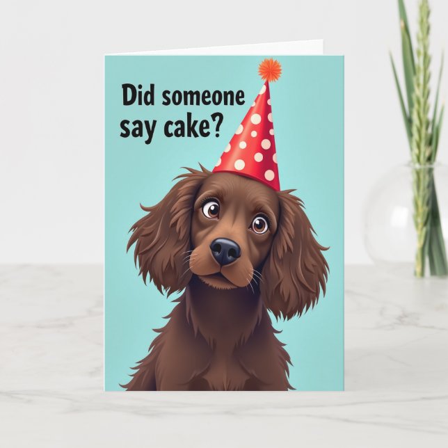 Whimsical Dog Hat Birthday Card (Front)