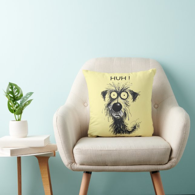 Whimsical Dog HUH! Funny Sketch Throw Pillow (Chair)
