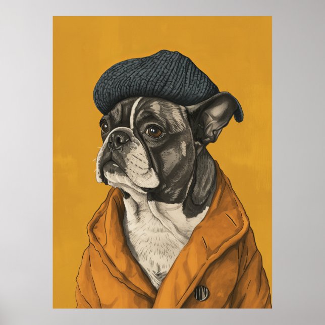 Whimsical Dog in Beret Poster (Front)