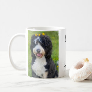 Whimsical dog in grass saying "I love my Pop Pop!" Coffee Mug