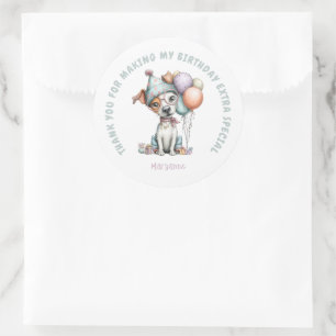Whimsical Dog Watercolor Birthday Classic Round Sticker