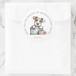 Whimsical Dog Watercolor Birthday Classic Round Sticker