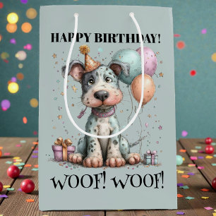 Whimsical Dog Watercolor Birthday Medium Gift Bag