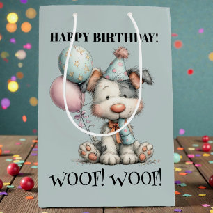Whimsical Dog Watercolor Birthday Medium Gift Bag
