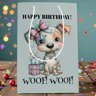 Whimsical Dog Watercolor Birthday Medium Gift Bag