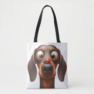 whimsical dog with ladybug tote bag