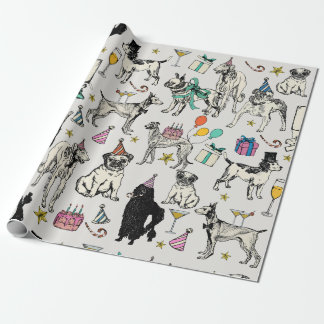 whimsical dogs birthday party celebration  wrapping paper