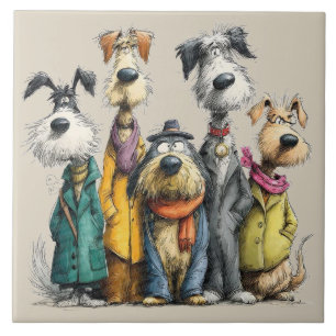 Whimsical dogs ceramic tile