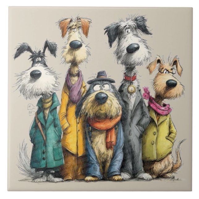 Whimsical dogs ceramic tile (Front)