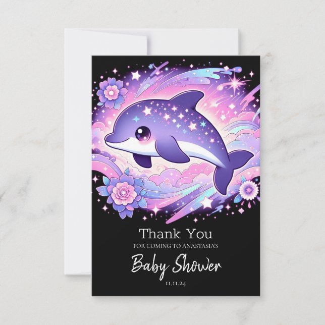  Whimsical Dolphin Baby  Thank You Card (Front)