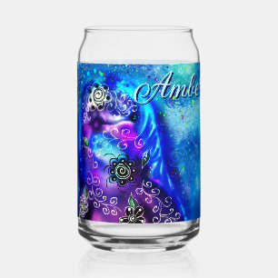 Whimsical Dolphin Blue Teal Coastal Nautical Can Glass