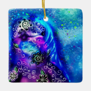 Whimsical Dolphin Blue Teal Coastal Nautical Ceramic Ornament