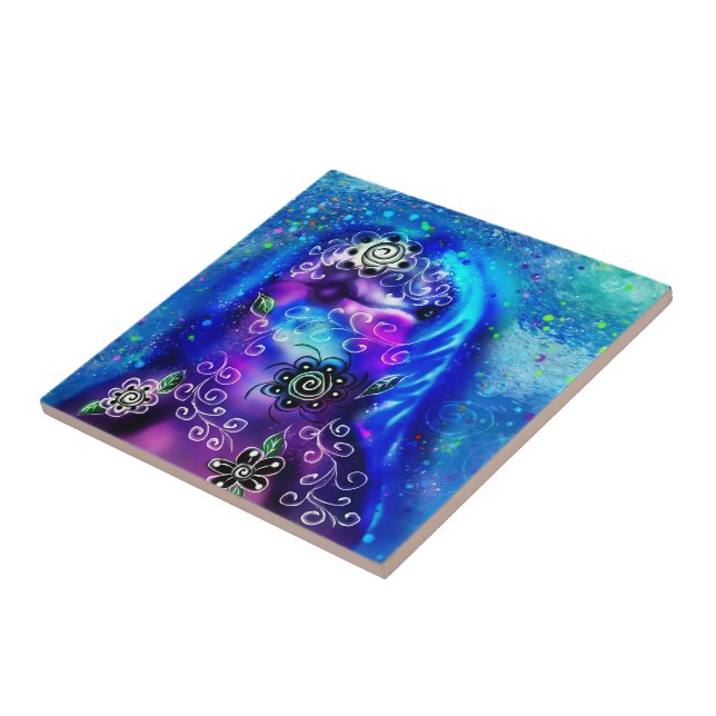 Whimsical Dolphin Blue Teal Coastal Nautical  Ceramic Tile (Side)