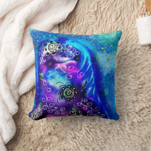 Whimsical Dolphin Blue Teal Coastal Nautical Cushion
