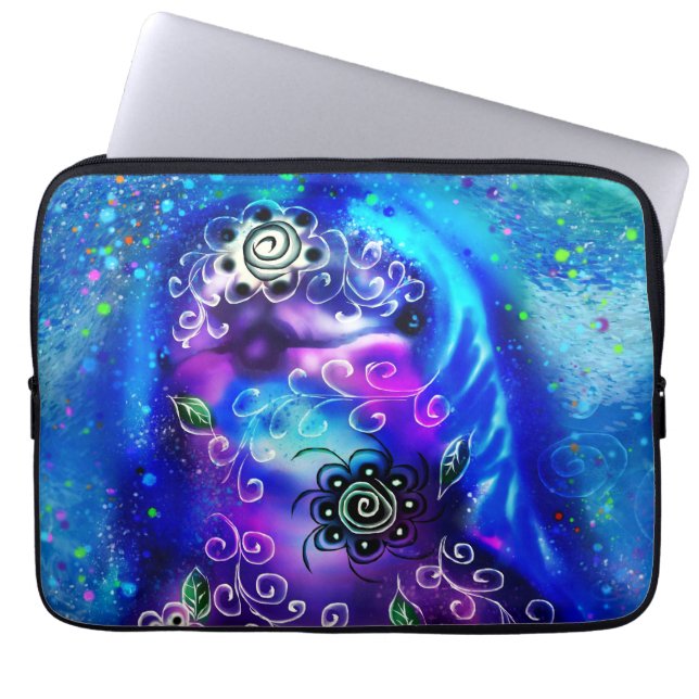 Whimsical Dolphin Blue Teal Coastal Nautical Laptop Sleeve (Front)