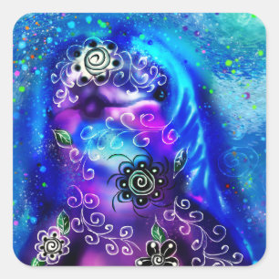 Whimsical Dolphin Blue Teal Coastal Nautical  Square Sticker
