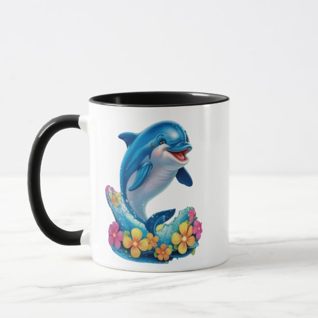 Whimsical Dolphin Splash Coffee Mug (Left)