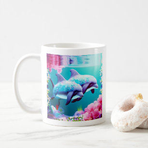 Whimsical Dolphins and Floral Underwater Coffee Mug