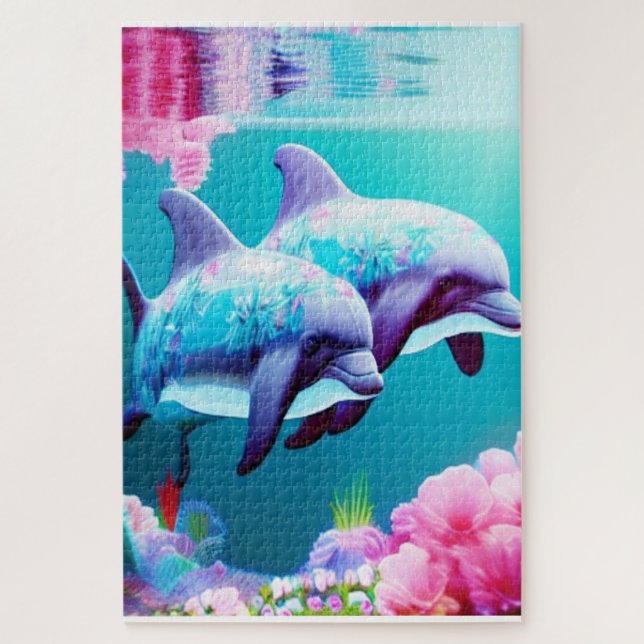 Whimsical Dolphins and Floral Underwater       Jigsaw Puzzle (Vertical)