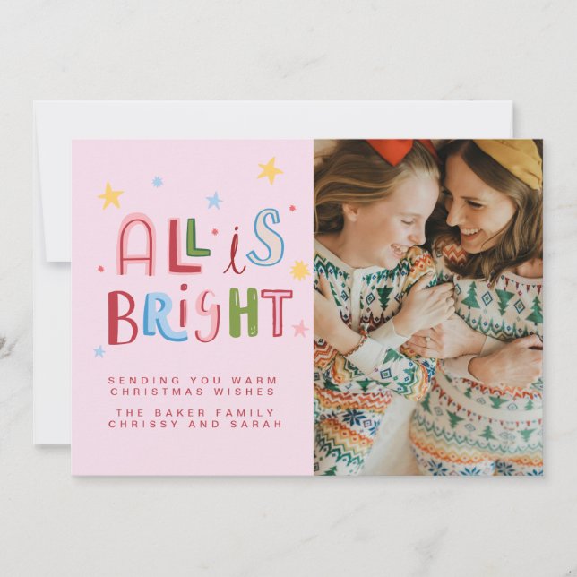 Whimsical Doodle All is Bright Holiday Card (Front)