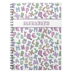 Whimsical doodle alphabet letters notebook