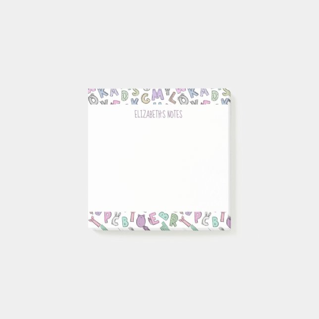 Whimsical doodle alphabet letters post-it notes (Front)