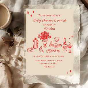Whimsical doodle Baby Brunch Baby Shower Girl  Invitation