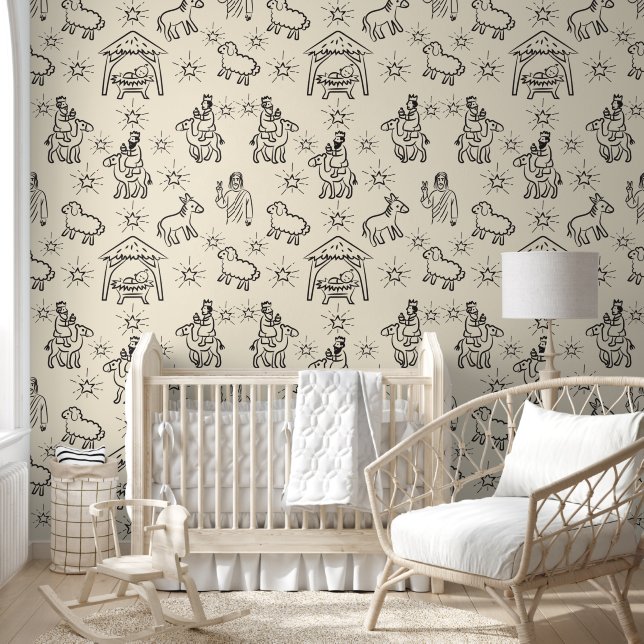 Whimsical Doodle Baby Jesus Manger Scene Wallpaper (Kids)